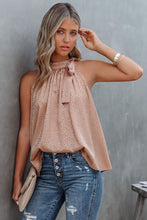 Load image into Gallery viewer, Rose Gold Tie Mock Neck Leopard Tank Top
