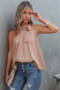 Rose Gold Tie Mock Neck Leopard Tank Top