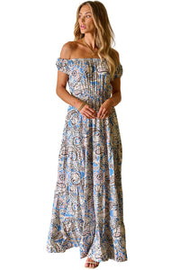 Paisley Print Off Shoulder Maxi Dress