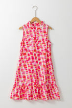 Load image into Gallery viewer, Pink Abstract Print Frilly Neck Sleeveless Mini Dress
