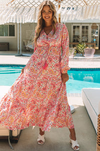 Orange Paisley Print  Maxi Dress