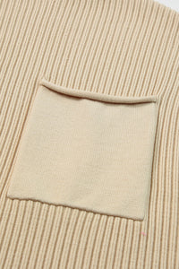 Tan Ribbed Knit Short Sleeve Sweater