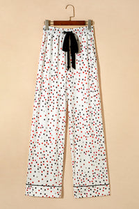 White Contrast Pipping Star Long Sleeve and Pants Pajamas Set