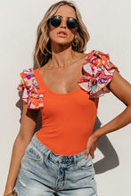 Load image into Gallery viewer, Orange Ribbed Knit Tiered Ruffled Sleeve Bodysuit
