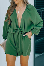 Load image into Gallery viewer, Green Tie Knot Puff Sleeve Romper

