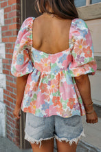 Load image into Gallery viewer, Floral Puff Sleeve Square Neck Babydoll Top
