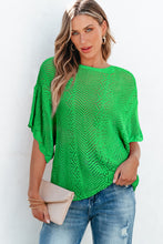 Load image into Gallery viewer, Green Pointelle Knit Scallop Edge Short Sleeve Top
