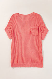 Salmon Loose Knit Tee with Slits