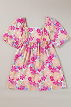 Load image into Gallery viewer, Rose Summer Floral Square Neck Puff Sleeve Babydoll Dress
