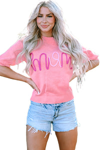 Mom Tinsel Front Short Sleeve Sweater