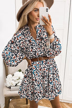 Load image into Gallery viewer, Teal Leopard Print Bubble Sleeve Shirt Dress
