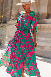 Green and Pink Floral Maxi Dress