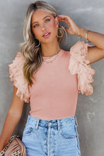 Load image into Gallery viewer, Pink Dot Mesh Ruffle Knit Top
