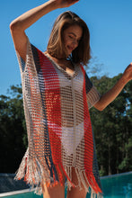 Load image into Gallery viewer, Multicolor Striped Tassel Crochet V Neck Beach Cover Up
