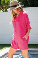 Load image into Gallery viewer, Bright Pink Half Button Collared Loose Romper
