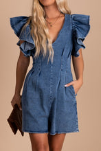 Load image into Gallery viewer, Denim Ruffle Sleeve Romper
