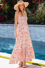 Load image into Gallery viewer, White Boho Floral Smocked Ruffled Maxi Dress
