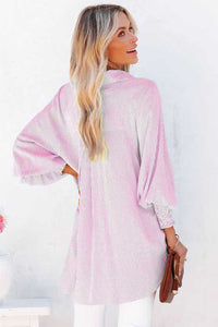 Pink Boyfriend Shirt with Pockets and Ruched Cuffs