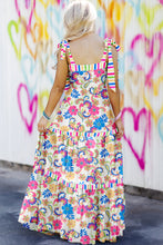 Load image into Gallery viewer, Rose Red Striped Trim Self-tie Straps Floral Maxi Dress
