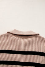 Load image into Gallery viewer, Khaki Stripe Zipped Collar Short Sleeve Sweater
