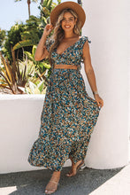 Load image into Gallery viewer, Green Floral Crop Top and Maxi Skirt Set
