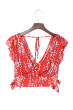 Load image into Gallery viewer, Red Floral Ruffled Crop Top and Maxi Skirt Set
