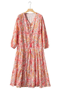 Orange Paisley Print  Maxi Dress