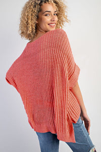 Salmon Loose Knit Tee with Slits