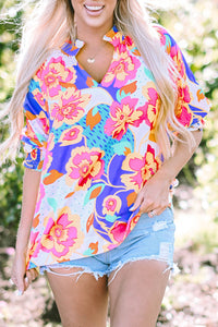 Floral Fantasy Bubble Sleeve Blouse