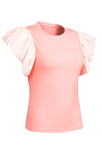 Load image into Gallery viewer, Pink Dot Mesh Ruffle Knit Top
