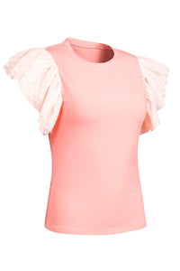 Pink Dot Mesh Ruffle Knit Top