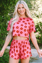 Load image into Gallery viewer, Rose Floral Print Crop Tee and Shorts Lounge Set
