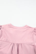 Load image into Gallery viewer, Pink Floral Embroidered Puff Sleeve Split Neck Blouse
