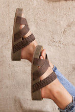 Load image into Gallery viewer, Brown Braided Detail Criss Cross Platform Sandals
