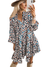 Load image into Gallery viewer, Teal Leopard Print Bubble Sleeve Shirt Dress
