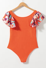 Load image into Gallery viewer, Orange Ribbed Knit Tiered Ruffled Sleeve Bodysuit
