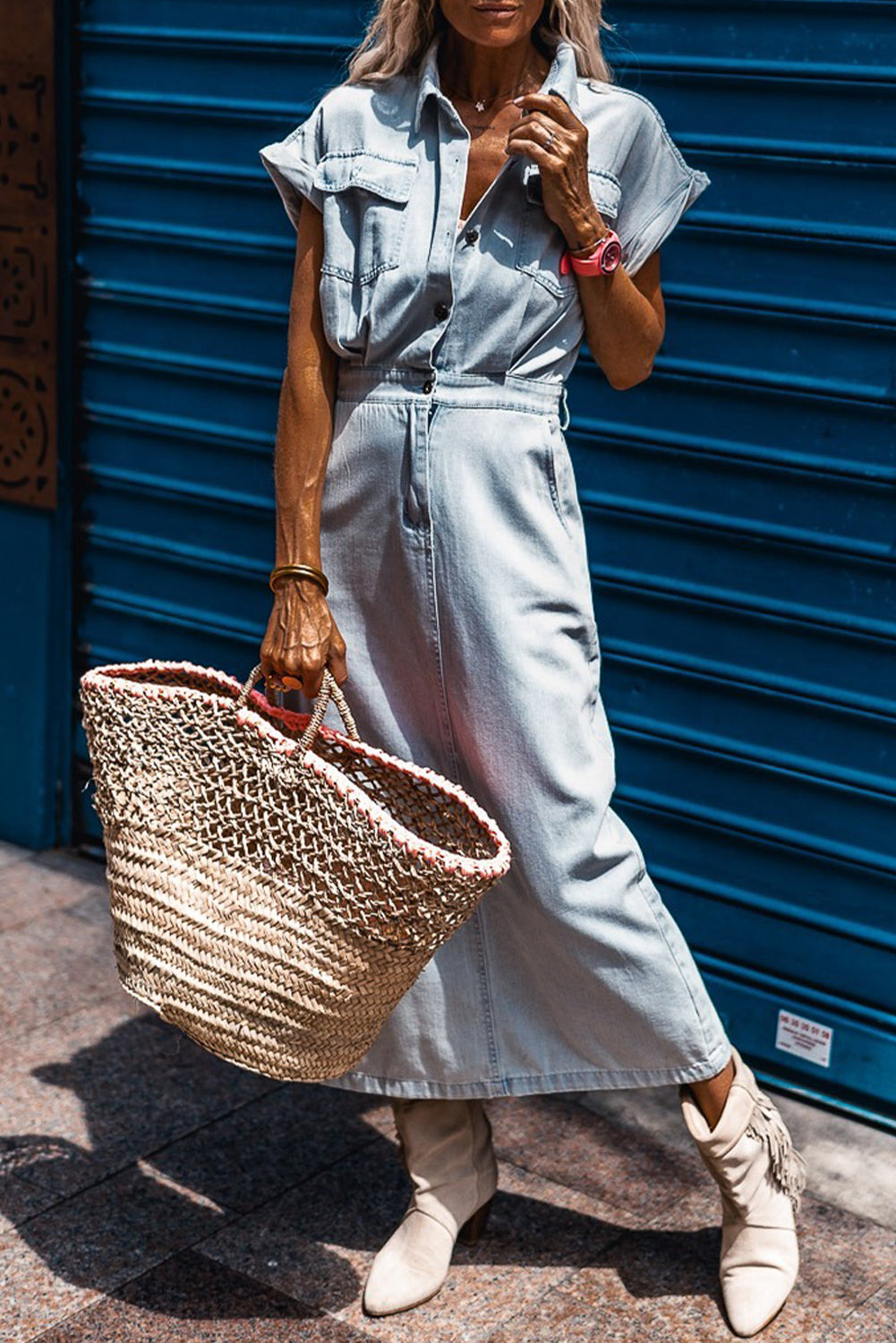 Slit Back Denim Dress