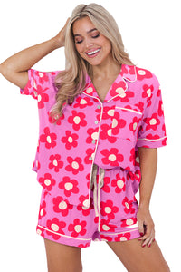 Pink Flower Print Pajamas Set