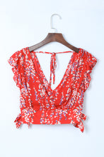 Load image into Gallery viewer, Red Floral Ruffled Crop Top and Maxi Skirt Set
