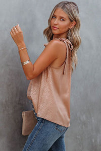 Rose Gold Tie Mock Neck Leopard Tank Top