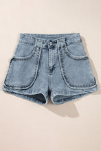 Load image into Gallery viewer, Dusk Blue Studded Acid Wash Jean Shorts
