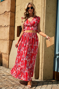 Red Floral Top and Maxi Skirt Set