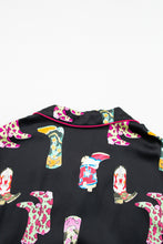 Load image into Gallery viewer, Black Western Cowgirl Boots Printed Satin Long Pajama Set
