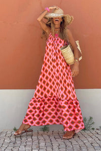 Red Geometric Print Maxi Dress