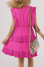 Load image into Gallery viewer, Bright Pink Solid Color Pleated Layered Flutter Mini Dress
