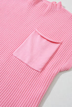 Load image into Gallery viewer, Pink Patch Pocket Ribbed Knit Short Sleeve Sweater
