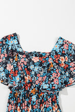 Load image into Gallery viewer, Sky Blue Floral Knotted Back Square Neck Maxi Dress

