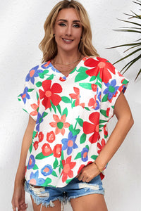 Flower Print V Neck Top