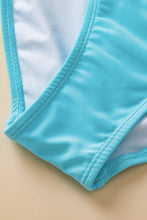 Load image into Gallery viewer, Turquoise Striped Mesh Knotted Hem Tankini Swimsuit
