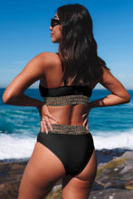 Load image into Gallery viewer, Black Rose Leopard Mesh Trim 2pcs Bikini Swimsuit
